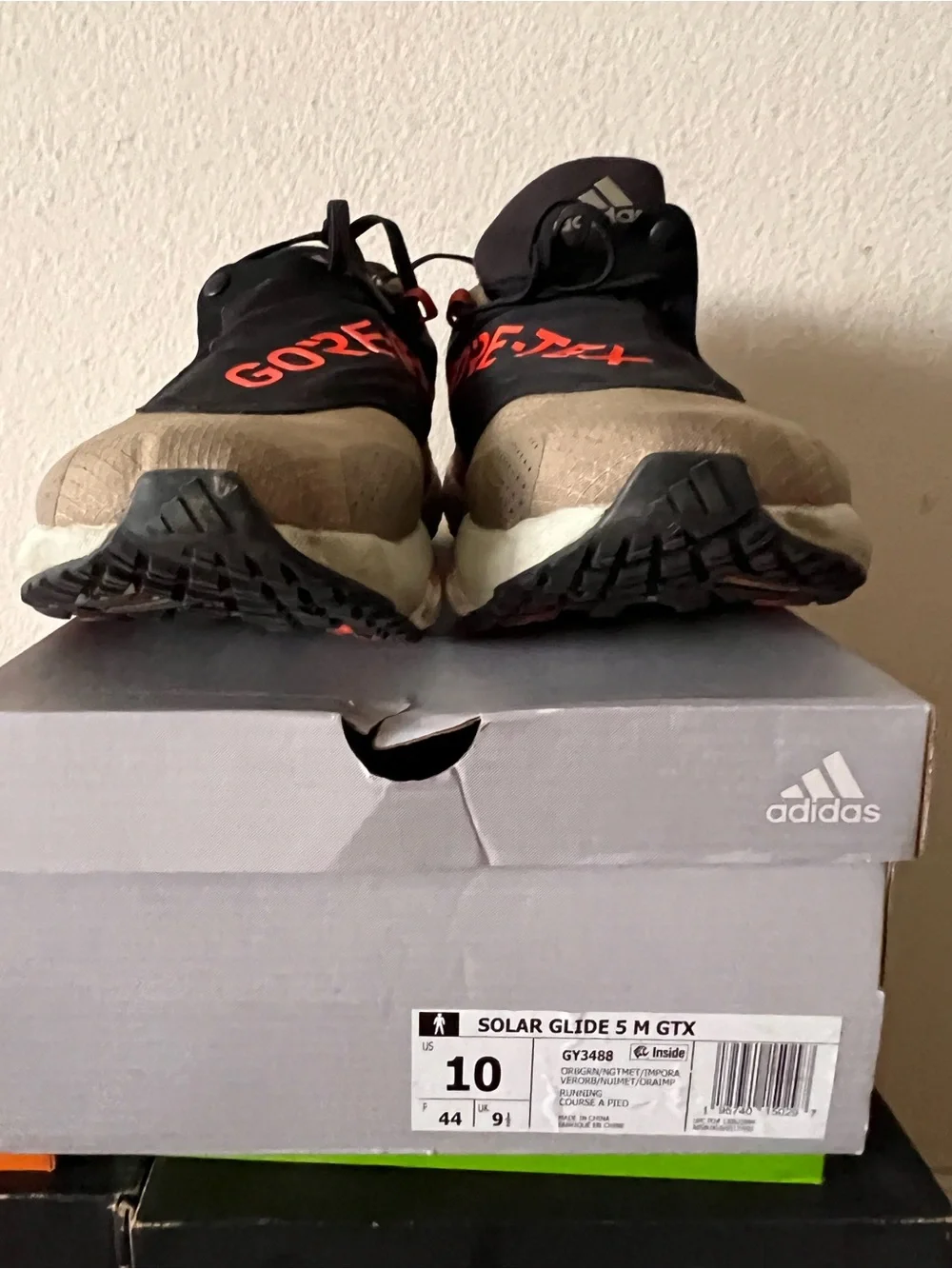 adidas Men’s Taupe and Black SolarGlide Running Shoes with Orange Accents